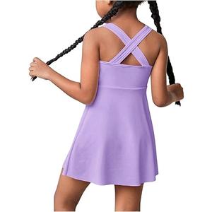 WDIRARA Girl's Tennis Dress Sleeveless Crisscross Back Athletic Workout Tank Dresses Purple,5Y