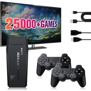 Retro Gaming Console with Built in 25000+ Classic Games, Plug and Play Video Game Console for TV, Retro Game Stick Compatible 9 Game Emulators, Gaming Stick with 2 Controllers, 4K HD