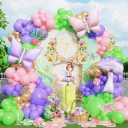 153Pcs Fairy Wonderland Balloon Arch Garland Kit Pink Purple Green Balloons with Butterfly Mushroom Foil Balloons for Spring Tea Garden Birthday Party Decorations