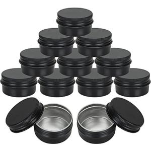 Acrux7 50 Pack 1oz Black Tins with Lids, 30 ml Aluminum Screw Top Tin Containers, Round Lip Balm Tins, Small Metal Storage Travel Tin Cans for Salves, Candles, Cream, Cosmetics, Spices (Black)