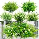 14 Bundles 5 Styles Fake Plants UV Resistant Artificial Outdoor Plant Boston Fern Lavender Plastic Flowers Greenery Shrubs for Outside Front Porch Balcony Patio Garden Home Decor