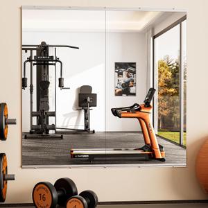 Keonjinn Home Gym Mirror, 48" x 24" - 2PCS Workout Mirrors for Home Gym, Frameless Tempered Glass, Full Body Wall Mirrors for Fitness Exercise, Yoga Room, Dance Studio, Bedroom, Garage