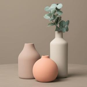 Ceramic Vase Set of 3 - Modern Farmhouse Decorative Vases for Home Decor. Boho, Rustic Vase, Small Neutral Pottery Vase Sets for Table, Shelf, Entryway, Living Room, Kitchen, Bedroom, Bathroom, Office (Beige)