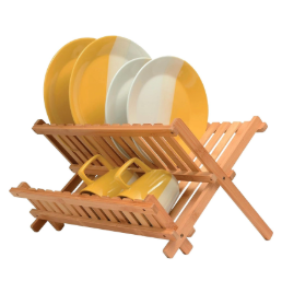 KAEASOUS Bamboo Dish Drying Rack - Large 2 Tier Wooden Dish Drying Rack for Kitchen, Wooden Plate Rack with Foldable Design, Drying Rack for Dishes, Utensils and Cups, Folding Dish Rack for Kitchen
