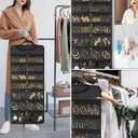 SMRITI Hanging Jewelry Organizer with Dual Zippered Pockets Canvas Double Sided Rotating Hanger Necklace Hanging Wall Organizer Earring Dustproof Holder Wall Mount Accessories Display Bag(Dark Grey)