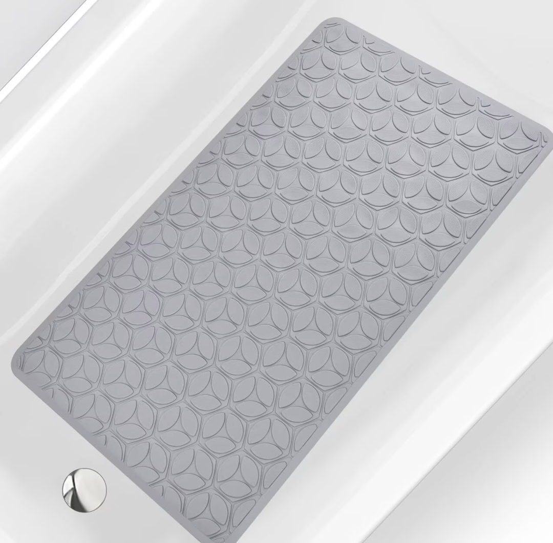 Non Slip Bathtub Mat | Real Rubber Bath Mat for Tub and Shower | Bath Mat for Daily Safety | Pet Dog Bath Mat | Soft No-Slip Bath Mat | Nonskid Bathroom Tub Mat, 16” x 28”（Gray）
