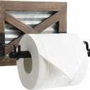 Farmhouse Toilet Paper Holder with Galvanized Metal& Black Metal - Rustic Warm Brown Wood Wall Mount Toilet Roll Holder for Bathroom Decor