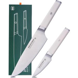 8 Inch Razor Sharp Chef Knife, High Carbon German Steel Blade with Comfortable Grip, Ideal for Meal Prep with Gift Box and 3.5 Inch Paring Knife, BBQ Knife (RUPA)