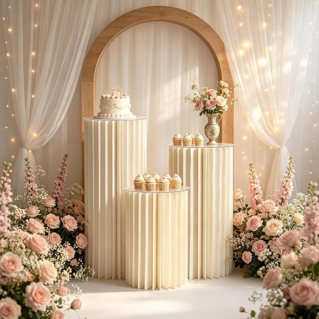 3 Pcs Foldable Cardboard Cylinder Pedestal Stands for Party Wedding