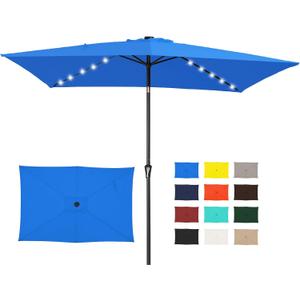 JEAREY 6.5x10' Rectangle LED Lighted Umbrella Patio Umbrella Outdoor w/Tilt