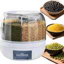 Wnnideo Rotating Grain Storage Bin 6 Grids Rice Container One-Click Output Large Capacity Food Dispenser For Rice Grains Sealed Moisture Proof Organizer (Small)