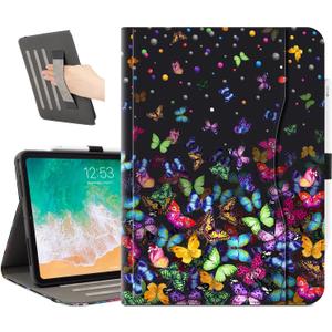 Lalumix for iPad Air 13 Inch Case Black, for iPad Air M3/M2 13 Inch Case 2025/2024 Pencil Holder/Hand Strap/Pocket/Anti-Skid Stripes, Auto Wake/Sleep, Colorful Butterfly