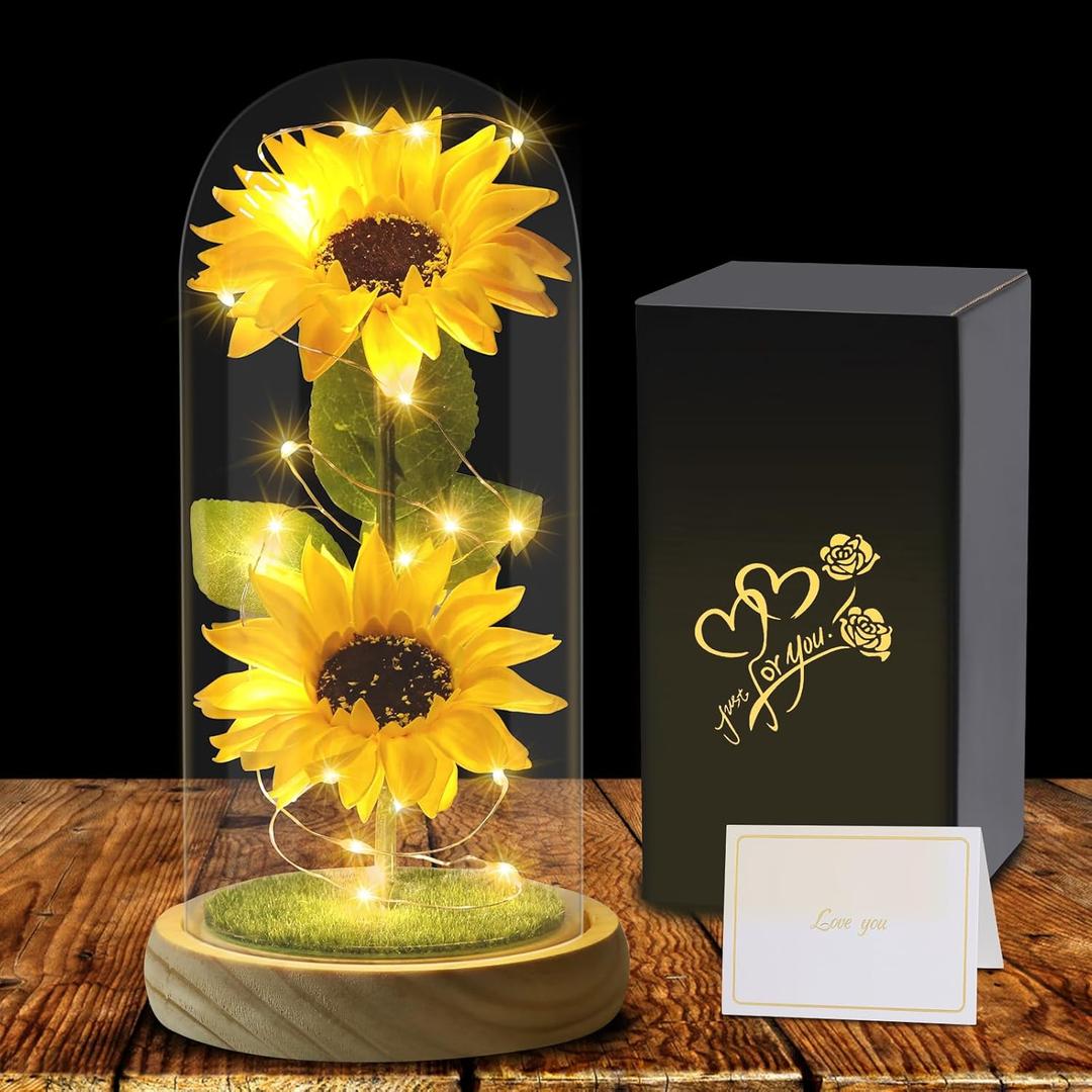 Mothers Day Gifts Sunflower Gifts for Women Mom Grandma, Enchanted LED Sunflower Lamp, Unique Artificial Flowers in Glass Dome, Present for Christmas,Birthday, Anniversary, Wedding,Mother's Day