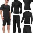 5Pcs Men Compression Workout Set,Compression Pants Shirt Top Long Sleeve Jacket for Gym,Men Athletic Baselayer Sets L