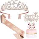 Bella Meri 35th Birthday Gifts for Women, 35th Birthday Tiara Crown, Sash, Cake Toppers,Birthday Candles, 35 Birthday Decorations Women