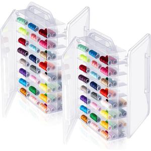 Mifoci 2 Pcs 46 Grids Sewing Organizer Double Sided Thread Box Storage Portable Clear Plastic Thread Holder for Embroidery Sewing Crafts Beads Embroidery Floss Small Toys