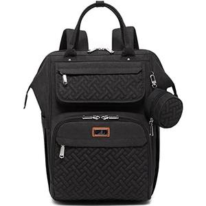 BabbleRoo Diaper Bag Backpack, Multifunction Nappy Changing Bag with Changing Pad, Stroller Straps & Pacifier Case, Unisex Stylish Travel Back Pack for Moms & Dads - Black
