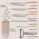 Knife Set, 8 Piece Kitchen Knife Set, Stainless Steel Knives Set for Kitchen, Universal Knife Block Set, Kitchen Kinfe Essentials, New Home Apartment Essentials, Dishwasher Safe (Khaki)