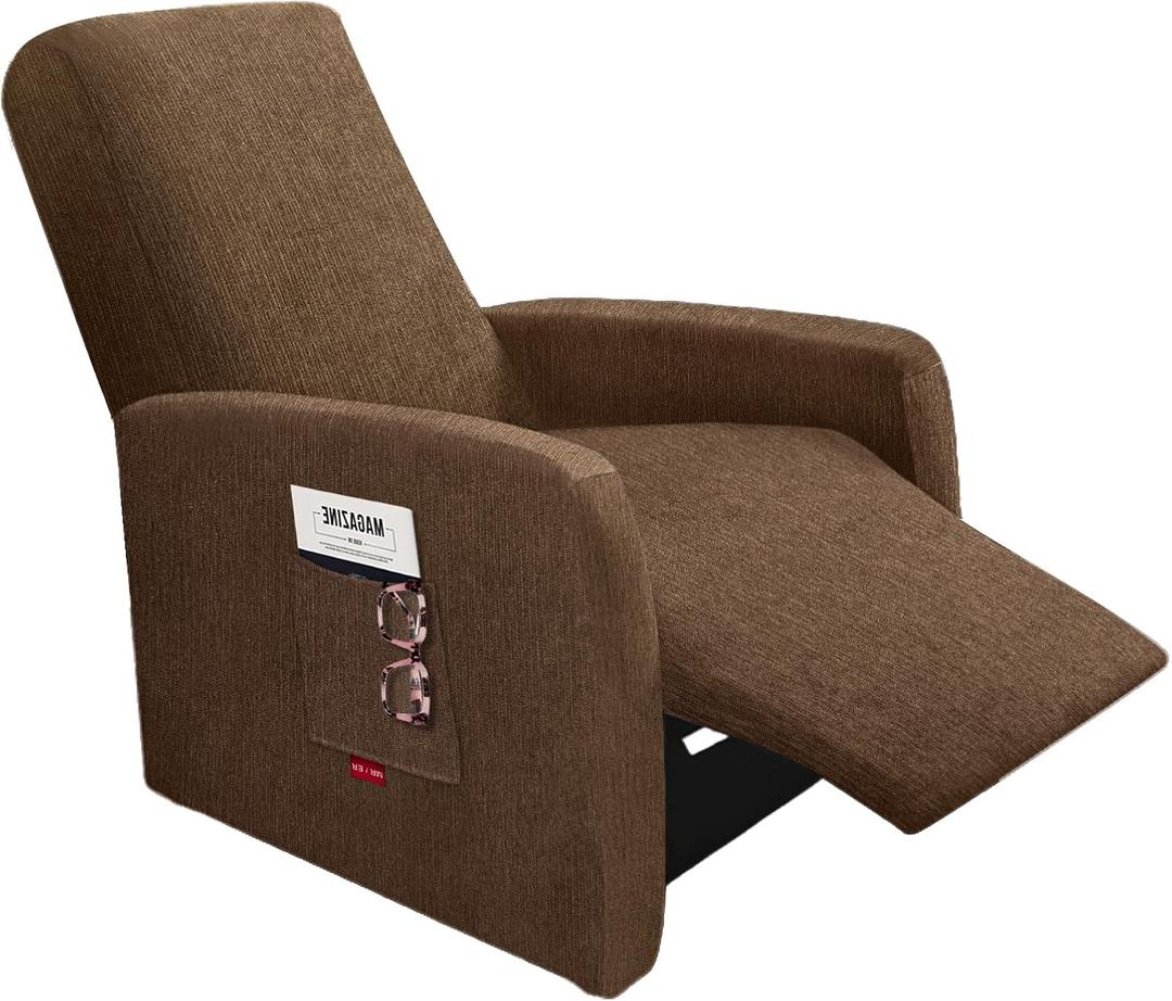 3 Pieces Plush Fabric Extra Small Recliner Chair Covers Stretch Recliner Slipcover for Lazy Boy Wide Recliner Chair Washable (Chocolate) (S 1 Seater)