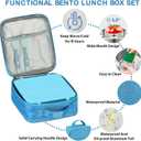Bento Lunch Box Set for Kids with 8oz Soup Thermo, Leak-Proof Lunch Containers with 4 Compartment, Kids Thermo Hot Food Jar and Insulated Lunch Bag for Kid to School-Blue