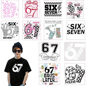 Six Seven 67 Meme Iron on Transfers，12 Sheets 6 7 Theme Dtf Transfers Ready to Press，67 DTF Transfer Patches for Tshirts Bags Hats Clothes(Holiday Gift)