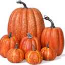 DearHouse 7Pcs Thanksgiving Artificial Pumpkin Home Decoration Sets, Artificial Vegetables Pumpkin for Fall Halloween Home Decor (Orange)