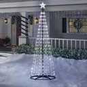Christmas Outdoor Lighted Trees 7FT Prelit Christmas Cone Tree with 310 LEDs 8 Lighting Modes and Timer for Indoor Outdoor Xmas Porch Lawn