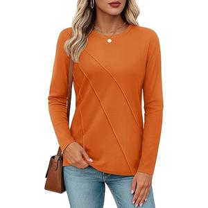 YUCOLEN Womens Long Sleeve Shirts Crewneck Cotton Basic T-Shirt Tops Soft Breathable Casual Tee Tshirt 2025 Fall Fashion Clothing, Dark Orange, Small