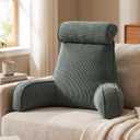 Sit Up Reading Pillow, Backrest Pillow with Arms, Corduroy Back Support Cushion with Side Pockets & Washable Cover, Bed Rest Support for Sofa Couch Floor Relax, Peacock Blue, Large