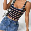 GORGLITTER Women's Colorful Striped Cropped Tank Top Square Neck Sleeveless Slim Tops Summer Trendy 2025 (S)