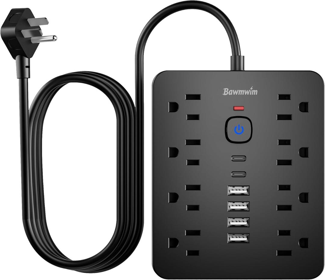 Surge Protector Power Strip, 8 Outlets(1250W/10A), 6 USB Charging Ports(2 USB C), 6FT Flat Plug Extension Cord Outlet Extender with Overload Protection, ETL Certified for Office, Dorm Room