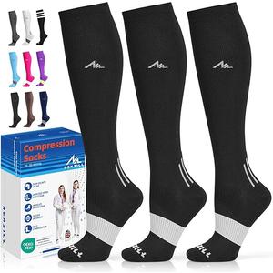 NEWZILL Medical Compression Socks for Women & Men, 20-30 mmHg Knee-High Support for Circulation, All-Day Comfort for Work Travel Running Cycling And Fitness 3 Pairs Black, XS