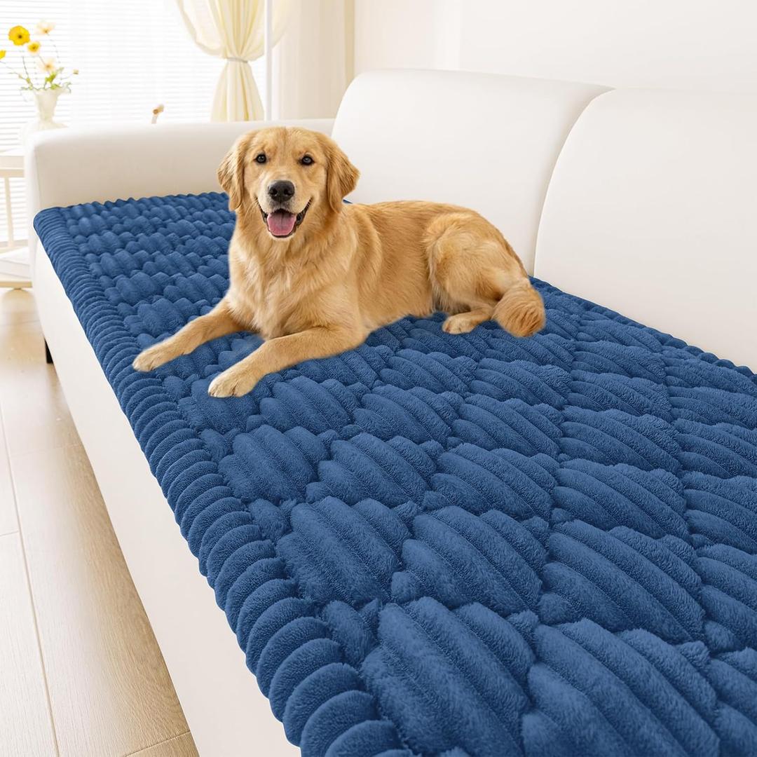 Smiry Pet Couch Covers for Dogs Washable, Non-Slip Fuzzy Couch Covers for 3 Cushion Sofa Pet Friendly, Soft Thick Furniture Protector Sofa Slipcover Mat for Dogs (Navy, 27.6" x 47")