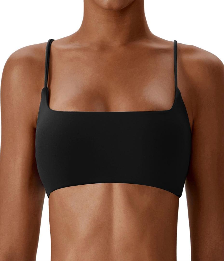Comper Women's Sports Bras Wirefree Racerback Workout Bras Sexy Thin Straps Yoga Sport Bras with Removable Pads (Medium, Black)