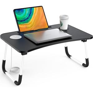 Bed Table Elekin Folding Lap Desk Laptop Desk Table with Storage Drawer/Cup Holder Folding Lap Desk Multi-Function Laptop Bed Table Desk Stand Bed Table Tray for Bed/Couch/Sofa (Large, Black&white)