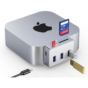 Mac mini M4 Dock  USB C Hub for M4/M4 Pro and iMac 24" (2021+) with 3 USB 3.0 Ports, SD/TF Card Reader, 10Gbps Data Transfer, Plug and Play Small Size Portable Aluminum Mac mini M4 Accessories