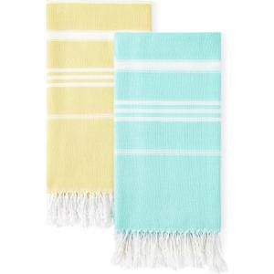 2 Packs Cotton Turkish Beach Towels Quick Dry Sand Free Oversized Bath Swim Pool Towel Extra Large Xl Big Blanket Adult Travel Essentials Cruise Accessories Must Haves Clearance Vacation Stuff (Thinner Set Aqua Yellow)