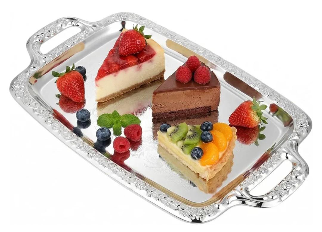 Rectangular Silver Serving Tray - Vintage Metal Tray for Whiskey - Dining Tableware and Decorative Platter Perfect for Entertaining and Home Decor