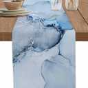 Marble Table Runner 36 Inches Small - Ombre Blue Marble Grey Farmhouse Modern Kitchen Dining Burlap & Cotton Tablerunner for Small/Round/Square/Wedding/Coffee/Dining Table Party Home Dcor