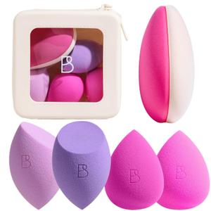 BS-MALL Makeup Sponge Set Pro Version V3.0 Soft Blending Tech For Foundation Blending Blush Highlight Eyeshadow 1 XL Dual-Use Makeup Sponge & Waterproof Silicone Cosmetic Travel Bag Pink (Rose red & purple series)