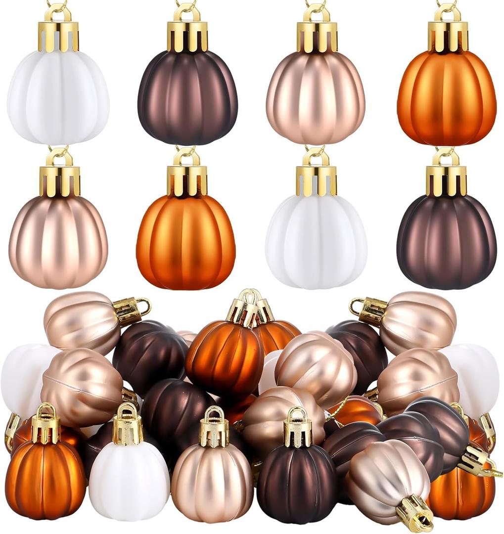 36 Pcs Thanksgiving Pumpkin Hanging Ornaments Fall Tree Decorations Mini Pumpkin Ball Decorations Farmhouse Fall Ornaments for Small Tree for Autumn Halloween Christmas(Neutrals)