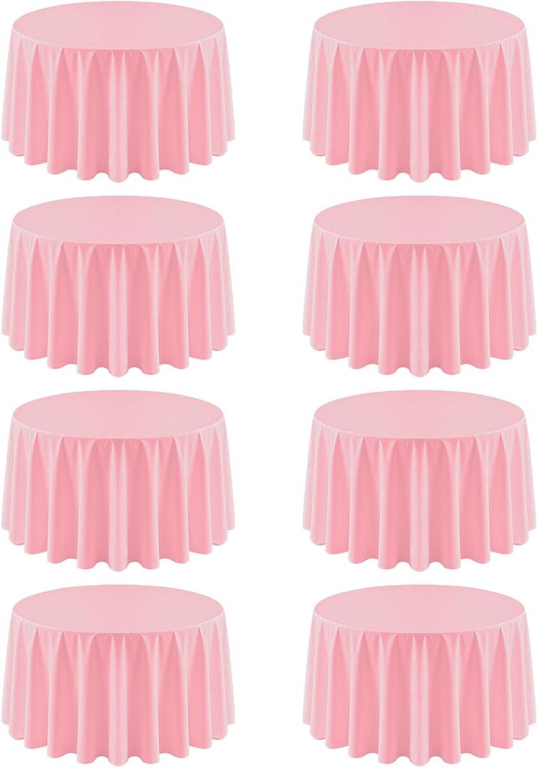 8 Pack Pink Round Tablecloth 120 Inch Table Cloth for Round Tables, Easter Spring Washable Polyester Fabric Stain and Wrinkle Resistant Decorative for Wedding Party Dining Banquet