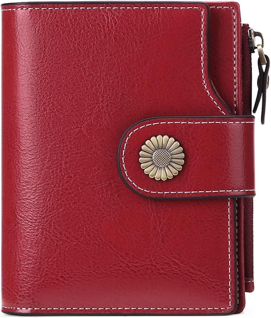 FALAN MULE Small Wallet for Women Leather Bifold Compact Small Womens Wallet with RFID Blocking (Bright Red)