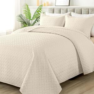 HYLEORY Quilt Set King Size - Soft Lightweight Quilts Summer Quilted Bedspreads - Reversible Coverlet Bedding Set for All Season 3 Piece (1 Quilt 106"x96", 2 Pillow Shams 20"x36") - Beige