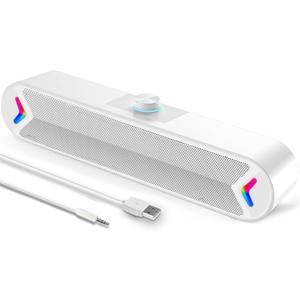 LENRUE Computer Speakers,Wired USB-Powered Sound-bar with 10W Stereo Sound for PC Desktop,Plug-n-Play (A39PRO /White)