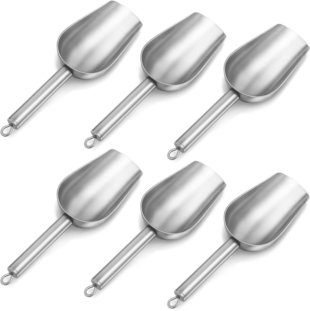 6Pcs Mini Ice Scoopers for Ice Bucket, 5 oz Stainless Steel Small Scoop Metal Food Scoop Candy Scoops for Candy Buffet Jars Canisters Scooping Dry Goods, Sugar, Coffee Bean, Flour, Spice, Dog Food