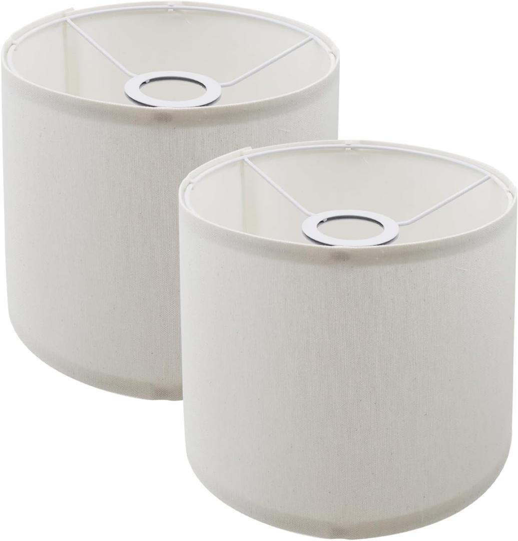 MY MIRONEY Set of 2 Lamp Shades White Linen Drum Lampshades Removable Light Fixtures Lamp Shades, 1.64" Top Hole Diameter, Need To Be Assembled (7.87" x 7.87" x 7.09")
