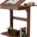 C-Shaped End Table, Solid Wood Rolling Side Table with Lockable Wheels, Couch Tables with Adjustable Desktop &Multi-functional Folding Tray, Small Side Table for Couch, Living Room, Bedroom Tall 30", 23.6" D x15.6" W x30" H