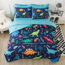 qjmiaofang Dinosaur Bedding Twin Kids Jungle Dinosaur Comforter Set 5Pcs Boys Teens Dinosaur Bed Set with Blue Sheets All Season Wildlife T-Rex Dino Bed in A Bag Animal Printed Decor with Pillowcases