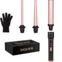 3 in 1 Curling Wand Set - SIQUER Hair Waver Curling Iron for Women with 3 Interchangeable Ceramic Beach Waves Wands 1/2 Inch to 1 1/4 Inch Fast Heating Up Hair Curler with Box (Rose, Black)